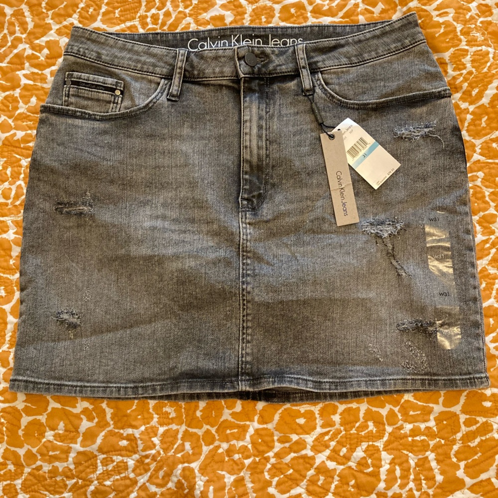 Calvin Klein denim mini skirt.
